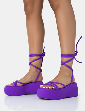 Full Moon Purple Nylon Lace Up Chunky Platform Sandals