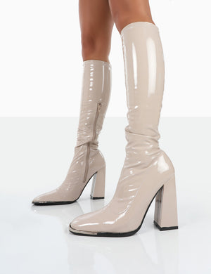 Caryn Nude Patent Nude High Heeled Boots