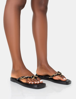 Retreat Black PU Chain Strap Flip Flop Sandals