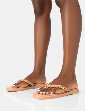 Retreat Nude PU Chain Strap Flip Flop Sandals