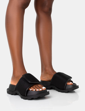 Blaze Black Nylon Sporty Slider Sandals