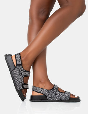 ChiChi Black Diamante Double Strap Dad Sandals