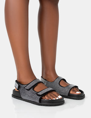 ChiChi Black Diamante Double Strap Dad Sandals