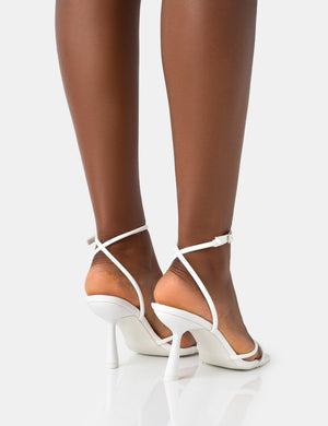 Bree White Patent Barely There Square Toe Mid Stiletto Heels