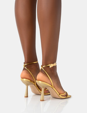Bree Gold PU Barely There Square Toe Mid Stiletto Heels