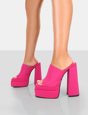 Skyhigh Pink Satin Chunky Platform High Heeled Mules