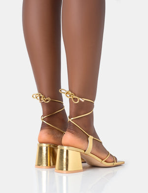 Lace up sales block heels gold