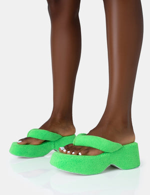 Havana Lime Towelling Flip Flop Chunky Platform Sandals