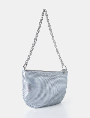 The Slouch Silver Diamante Chainmail Baguette Chain Detail Shoulder Bag