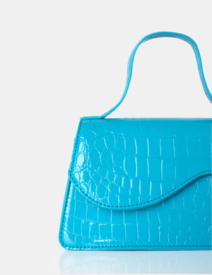 The Polly Blue Croc Top Handle Mini Bag