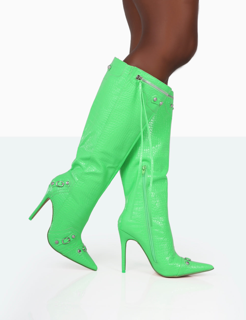 lime green thigh high boots