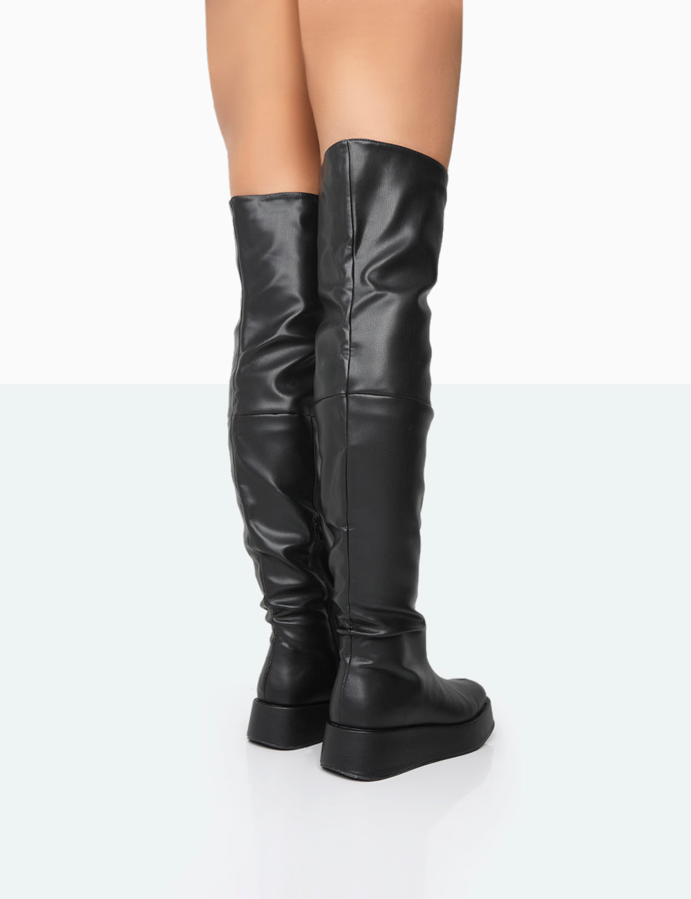 Black pu buckle detail shop chunky over the knee boots