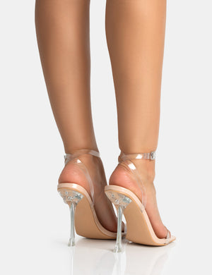 Runway Nude Perspex Wrap Around Barely There Square Toe Heels