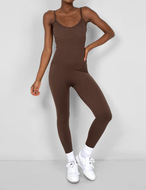 Seamless Unitard Jumpsuit Brown