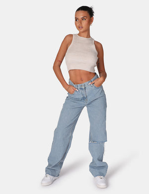 EXTREME RACER KNITTED CROP OATMEAL