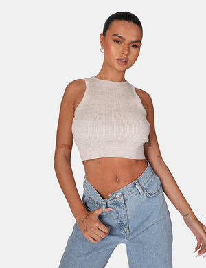 EXTREME RACER KNITTED CROP OATMEAL