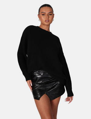 Oversized Knitted Crew Neck Jumper Black