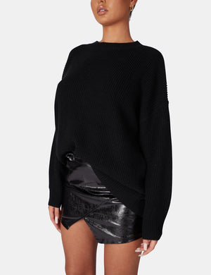 Oversized Knitted Crew Neck Jumper Black