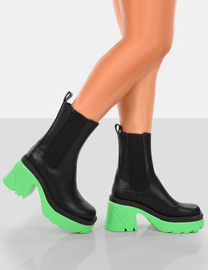 Step Up Black Green PU Heeled Ankle Boots
