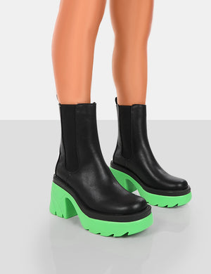 Step Up Black Green PU Heeled Ankle Boots