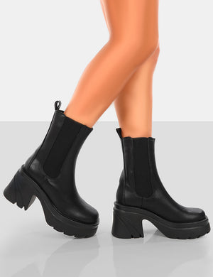 Step Up Black Drench PU Heeled Ankle Boots