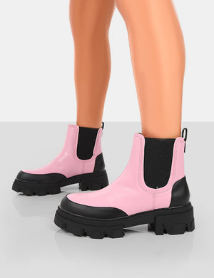 By Midnight Pink Pu Chunky Sole Chelsea Boots