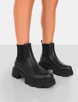 By Midnight Black Pu Chunky Sole Chelsea Boots