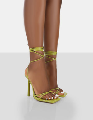 Ci Ci Green Patent Square Toe Lace Up Stiletto Heels