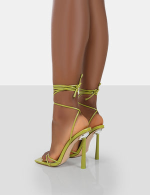 Ci Ci Green Patent Square Toe Lace Up Stiletto Heels