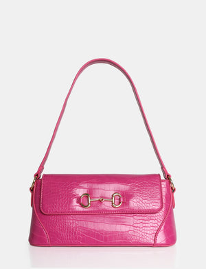The Issy Pink Croc Pu Buckle Shoulder Bag