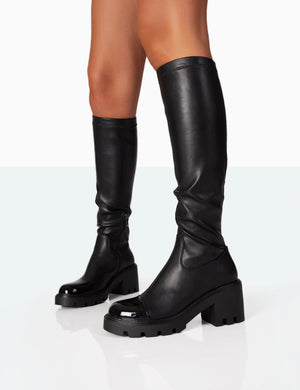 Fletch Black Pu Chunky Sole Over The Knee Boot