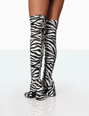 Meridian Zebra Grain PU Block Heel Over the Knee High Boots