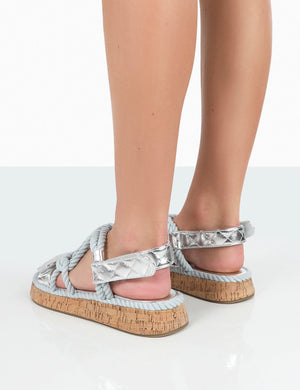 Miami Silver Rope Flatform Lace Up Sandals