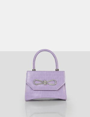 The Lore Lilac Croc Diamonte Bow Grab Bag