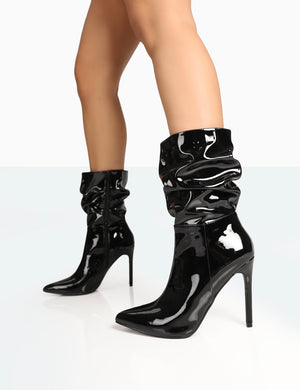 Zurich Black Patent Croc Stiletto Ankle Pointed Heeled Boots