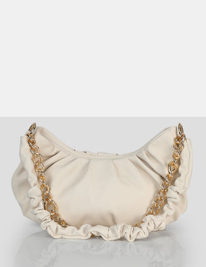 The Livy Ecru Grain Pu Chain Shoulder Bag