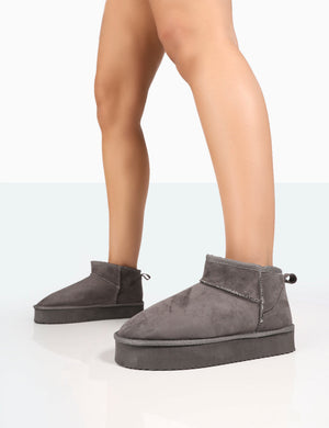 Shorty Grey Faux Suede Ultra Mini Chunky Ankle Boots