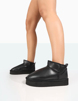Shorty Black PU Ultra Mini Chunky Ankle Boots