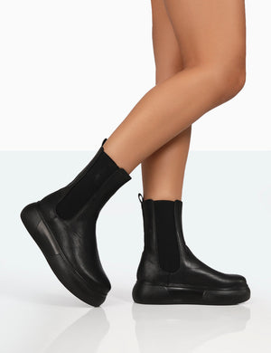 Pisa Black Pu Chunky Rubber Sole Chelsea Boots