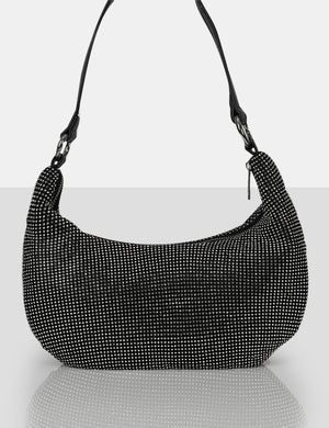 The Cordelia Black Diamonte Zip Up Shoulder Bag