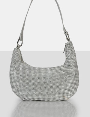 The Cordelia Silver Diamonte Zip Up Shoulder Bag