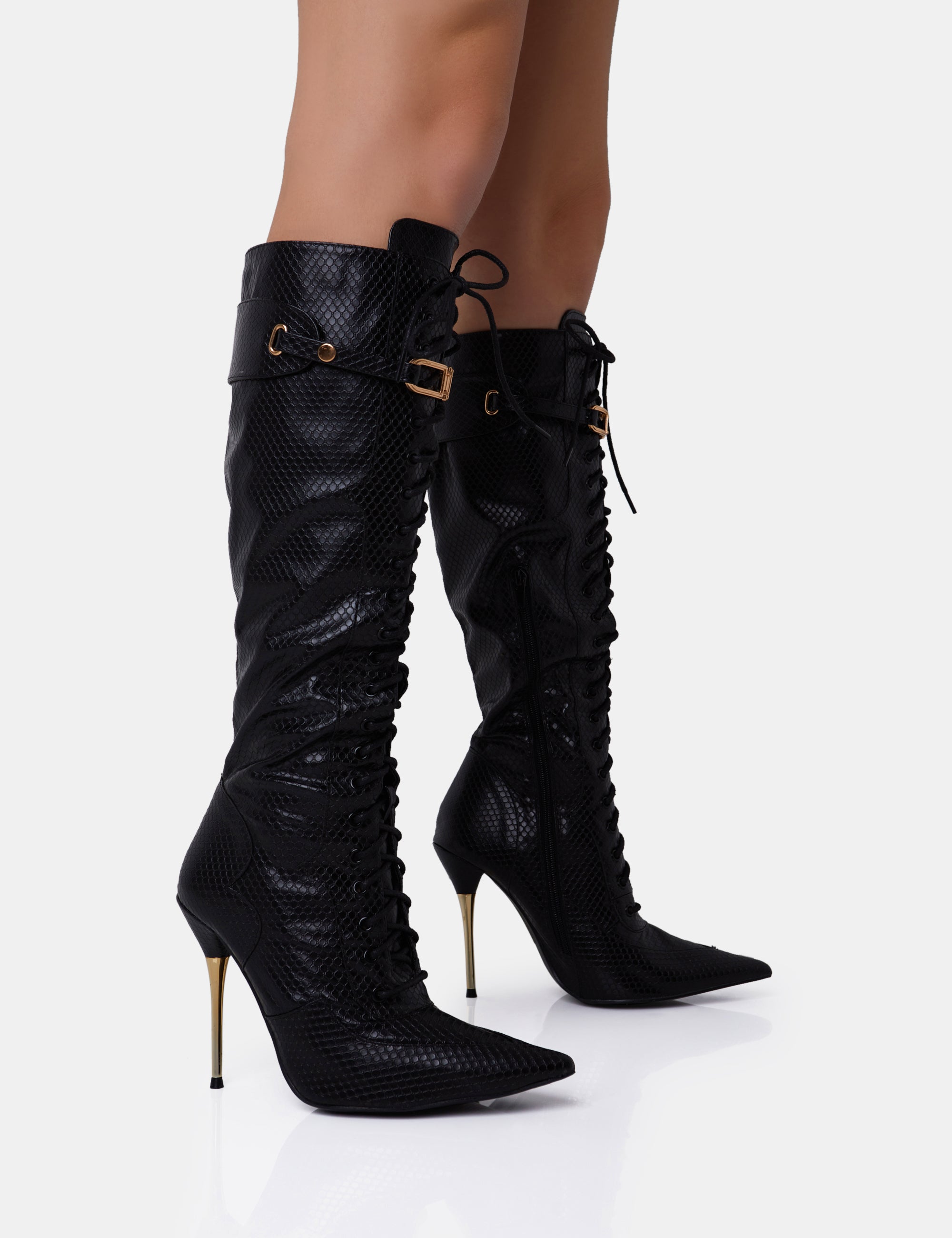 Stiletto Nasty Gal Croc Boots Knee High Black Croc Studded Ankle