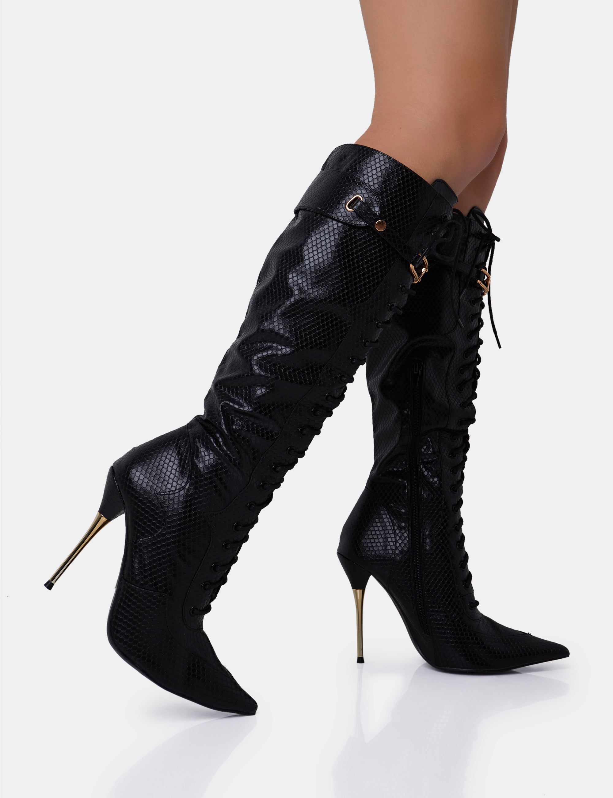 Black knee high stiletto boots hotsell