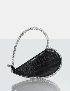 The Zee Black Croc Diamante Love Heart Grab Bag