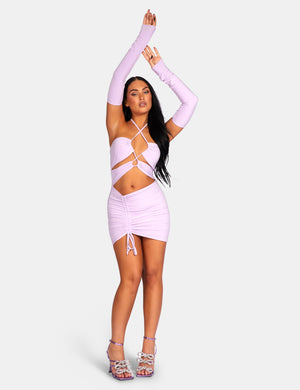 STRAPPY CUT AWAY SLINKY DRESS LILAC