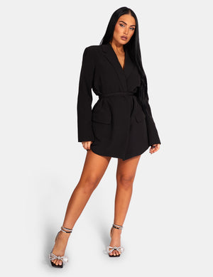 WRAP BELT BLAZER DRESS BLACK