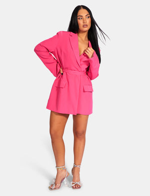 Wrap Belt Blazer Dress Pink