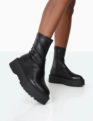 Auden Wide Fit Black Chunky Sole Ankle Boots