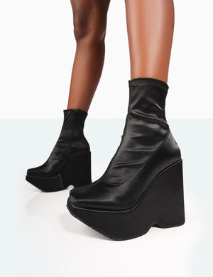 Versus Black Satin Platform Sole Ankle Boots