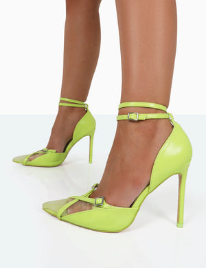 Glitch Lime PU Mesh Pointed Toe Court Stiletto High Heel